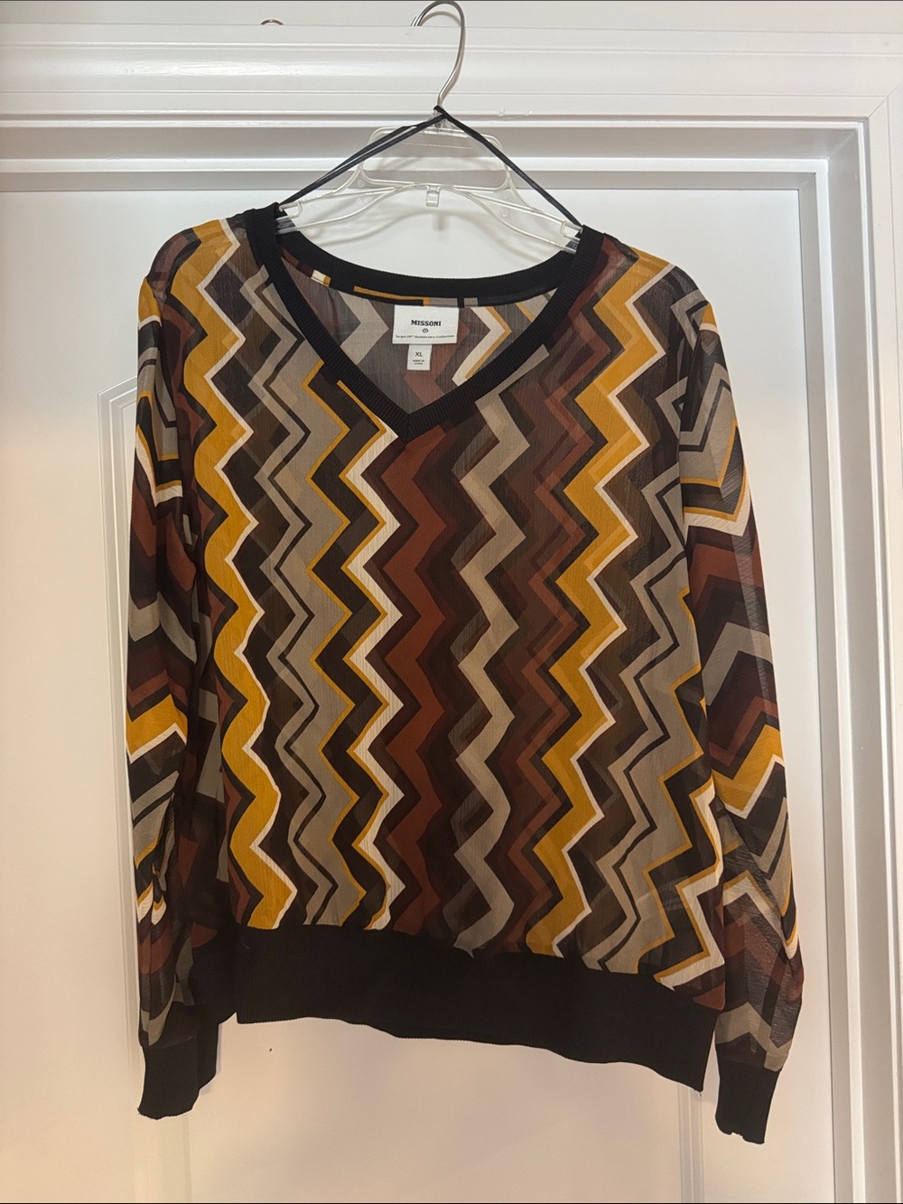 Missoni Multicolor Zigzag V-Neck blouse - Mustard/Brown/Black/Cream